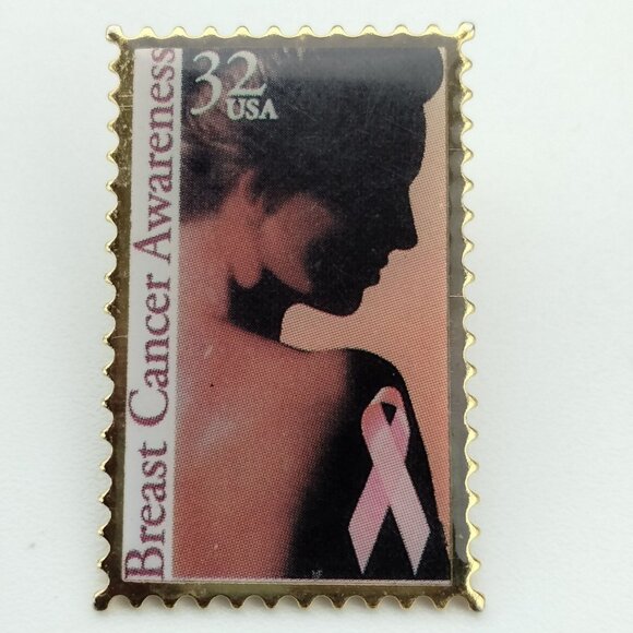 Breast Cancer Awareness Stamp Pin Brooch 32 USA - Picture 1 of 3